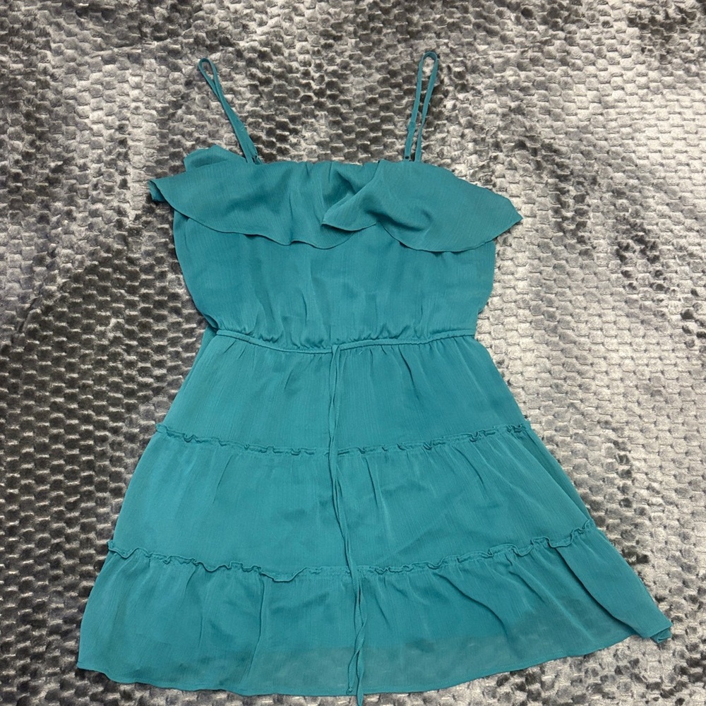 Trixxi Teal Dress with Ruffles